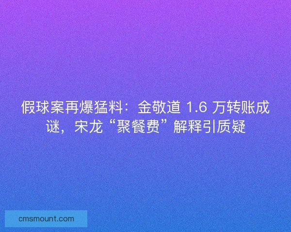 假球案再爆猛料：金敬道 1.6 万转账成谜，宋龙 “聚餐费” 解释引质疑